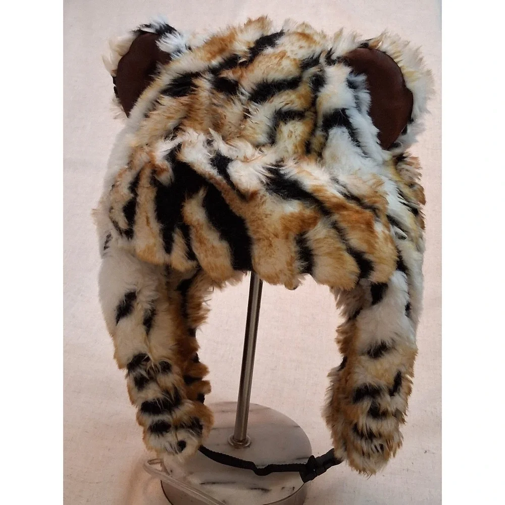 City Hunter USA Tiger Faux Fur Trapper Hat Kids OS Orange Black Animal strap